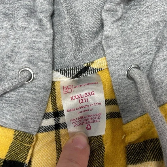 No Boundaries Juniors XXXL 21 Plaid Hooded Button Up Flannel Shirt Jacket - Picture 5 of 11